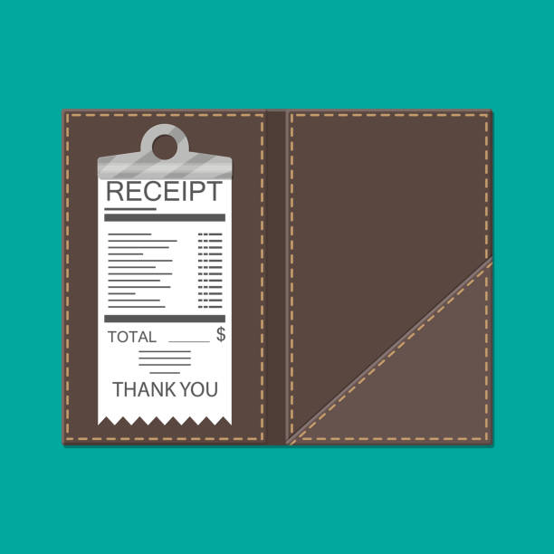 Leather folder for cash, coins and cashier check. Leather folder for cash, coins and cashier check. Thanks for the service in the restaurant. Money for servicing. Good feedback about the waiter. Gratuity concept. Vector illustration in flat style receipt booklet stock illustrations