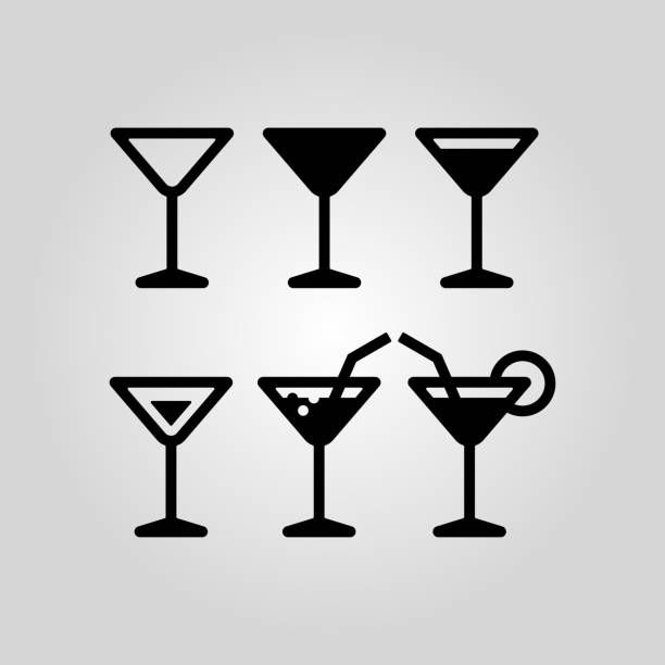 칵테일 유리 플랫 아이콘 세트 - martini stock illustrations