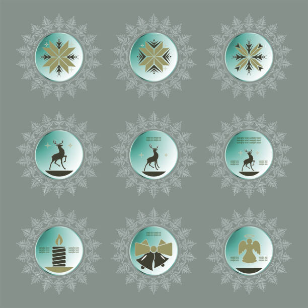 Christmas soft snowflake, set silhouette of a Christmas tender snowflake of a green hue, with symbols of the new year bell sleeve stock illustrations
