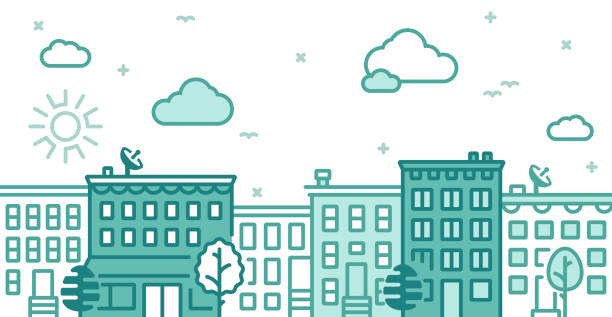 City Building Lines City line drawing background concept. government silhouettes stock illustrations