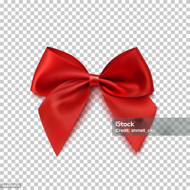 Realistic Red Bow Isolated On Transparent Background Stock Illustration - Download Image Now