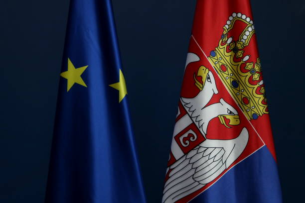 istock EU and Serbia Flag 866297810