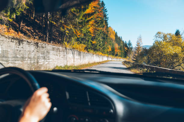 istock woman driving car in carpathian mountains 866299426