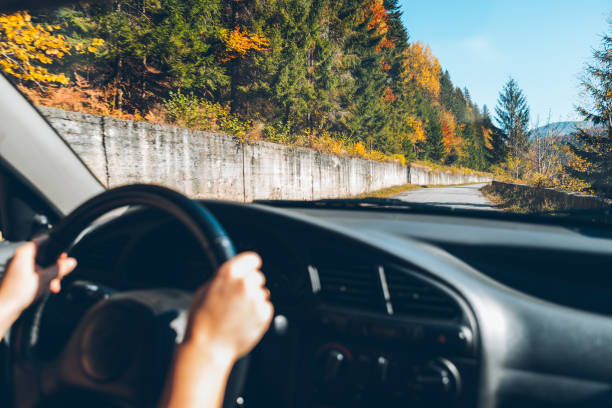 istock woman driving car in carpathian mountains 866299638