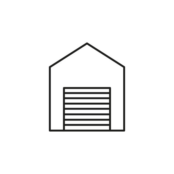house with garage line icon house with garage line icon shutter door stock illustrations