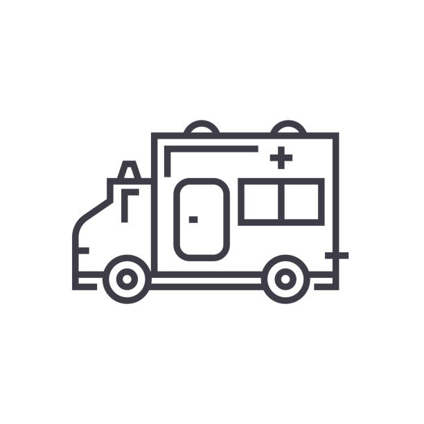 구급차 선형 아이콘, 기호, 상징, 고립 된 배경 벡터 - ambulance mini van speed emergency sign stock illustrations