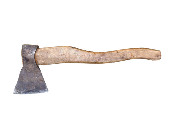 istock Ancient axe with wooden handle isolated on white background 866313824