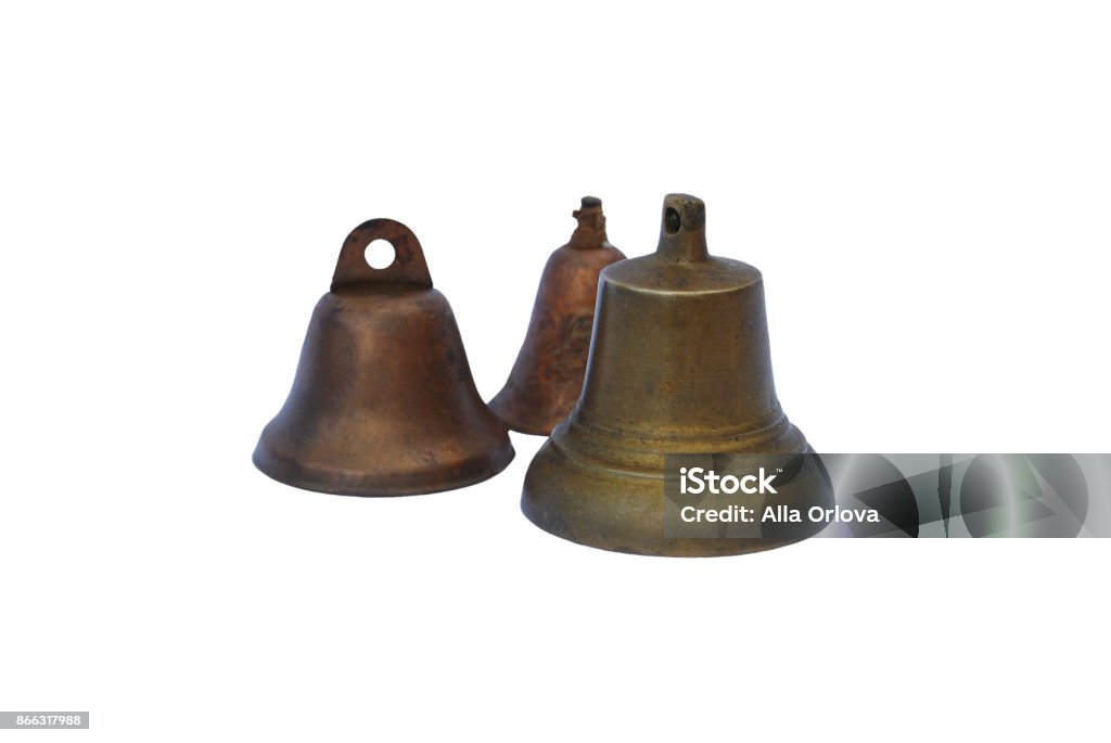 Three Vintage Brass Bells Isolated On White Background Stock Photo -  Download Image Now - iStock