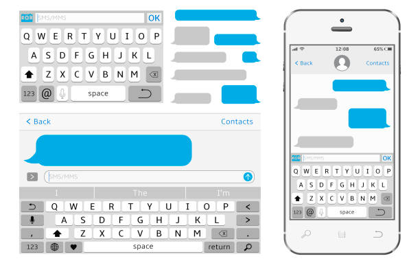 vektor telefon chat-interface. sms messenger. - computertastatur stock-grafiken, -clipart, -cartoons und -symbole