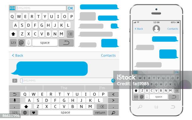 Ilustración de Interfaz De Chat De Teléfono De Vector Sms Messenger y más Vectores Libres de Derechos de Mensaje de texto