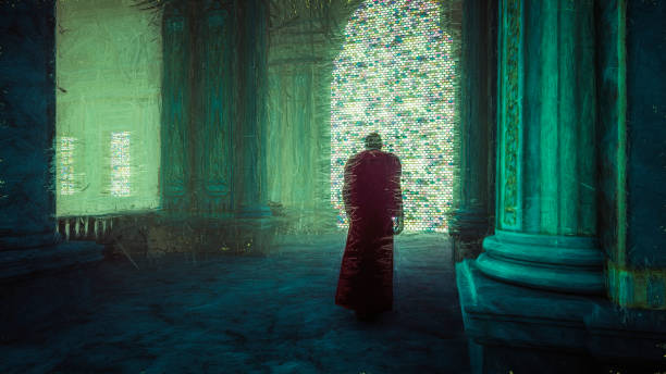 istock Old priest walking in church 866318110