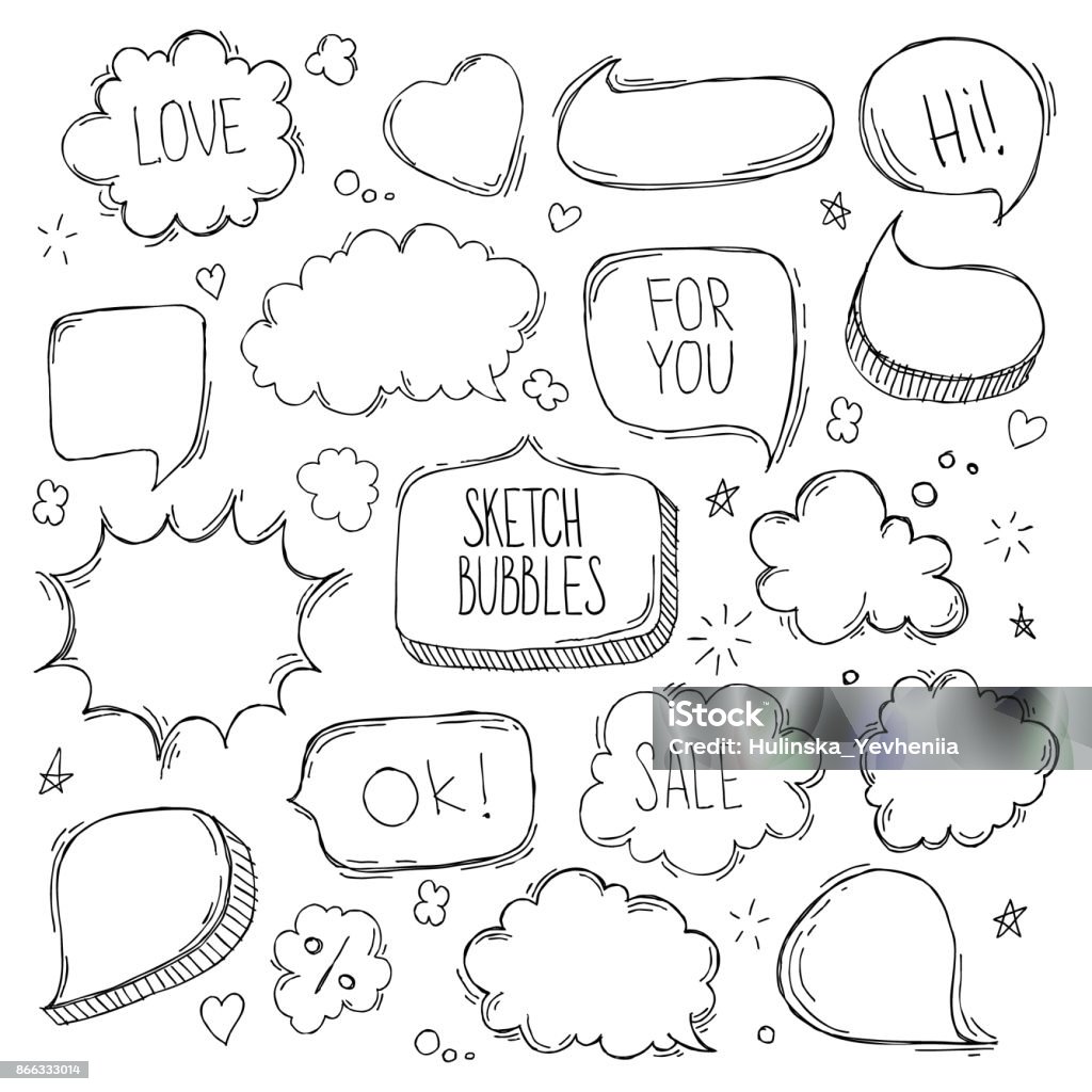 Set of hand drawn sketch Speech bubbles. Vector illustration. Set of hand drawn sketch Speech bubbles. Vector illustration Doodle stock vector