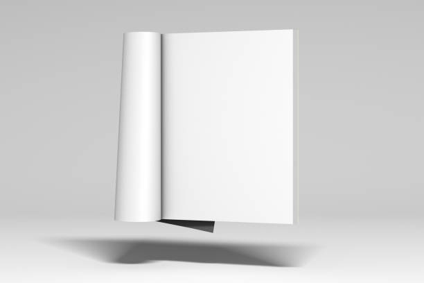 Blank magazine pages with glossy paper isolated Blank magazine pages with glossy paper flying over white background. 3d illustration rolled up magazine stock pictures, royalty-free photos & images