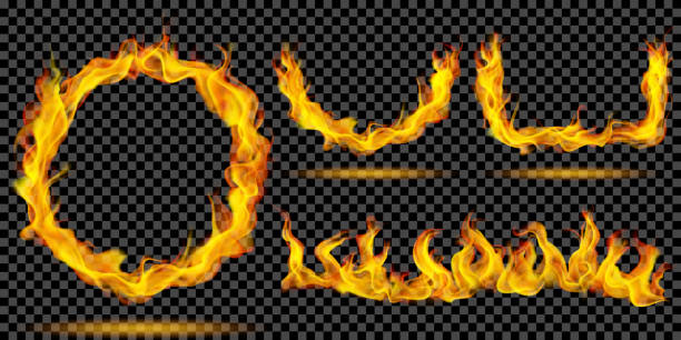 Fire flames for dark background Set of fire flames in the form of ring, arc and wave on transparent background. For used on dark backgrounds. Transparency only in vector format Ring Of Fire stock illustrations