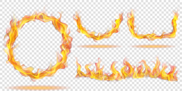 Fire flames for light background Set of fire flames in the form of ring, arc and wave on transparent background. For used on light backgrounds. Transparency only in vector format Ring Of Fire stock illustrations