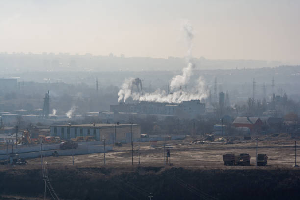 istock Morning, fog, smog, dirty polluted industrial area 866357708