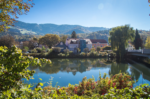 Idyllic view of river Mur on a day in autumn, Styria, Austria