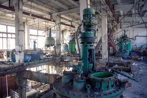 The abandoned chemical pharmacy vitamin plant with the remains of equipment