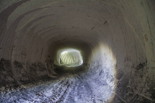 istock Chalk mine tunnel with traces of drilling machine 866360746