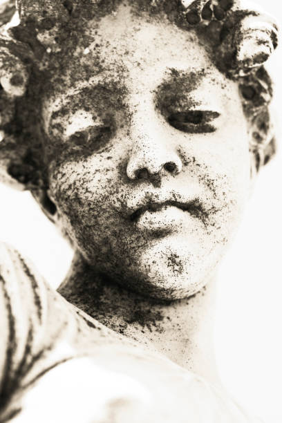 istock Face of angel, old marble statue, background with copy space 866364654