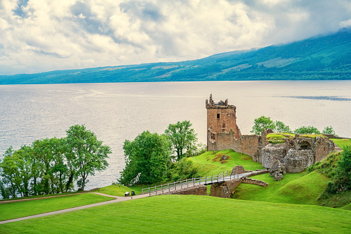 Urquhart castle on the shores of Loch Ness in Scotland, United Kingdom.