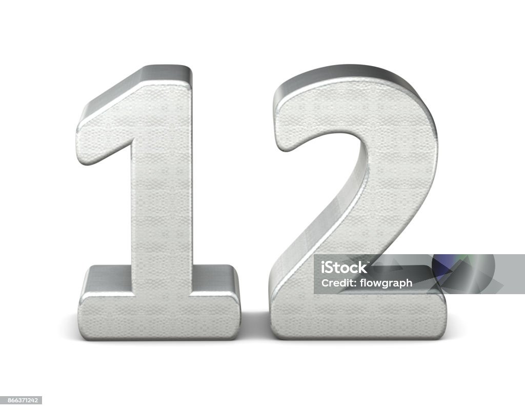 12 number 3d silver structure 3d rendering Number 12 Stock Photo