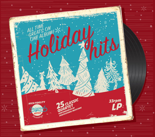 illustrations, cliparts, dessins animés et icônes de rétro modèle record compilation musique de noël ou des vacances - retro christmas audio