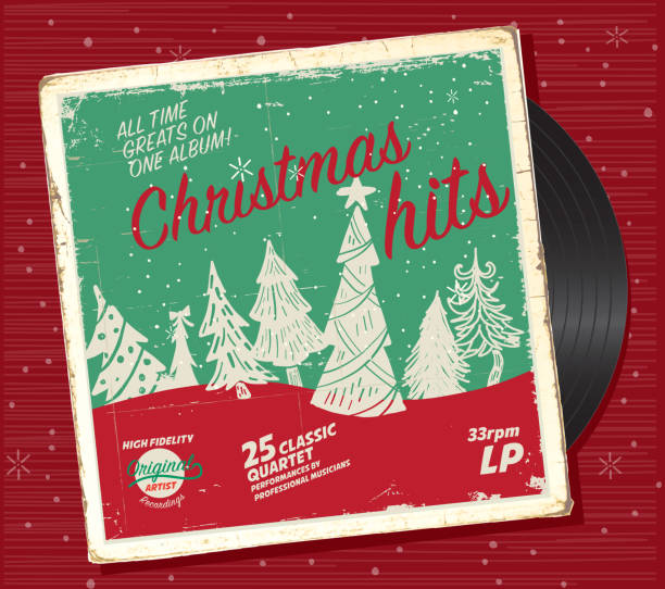 ilustraciones, imágenes clip art, dibujos animados e iconos de stock de retro vacaciones o navidad música grabar compilación plantilla de diseño - retro christmas audio