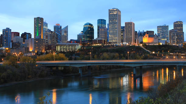 istock Edmonton, Canada city center at night with reflections on river 866376012