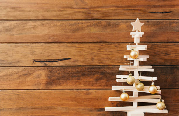 istock Wooden rustic christmas background with decorations. Top view. Copy space 866378842