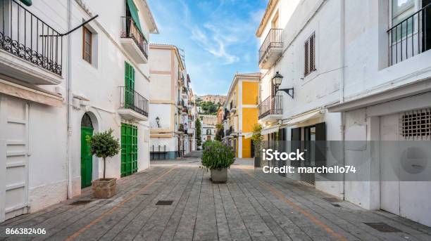 Typical Street In Old Town Of Ibiza Balearic Islands Spain Stock Photo - Download Image Now