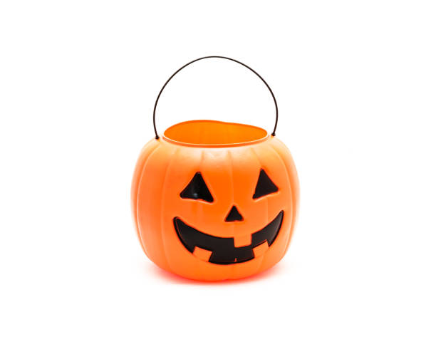 Studio shot Jack O' Lantern Halloween pumpkin pail isolated on white