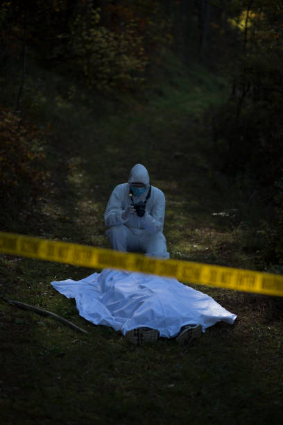 istock Forensic taking the evidence in the woods 866388472