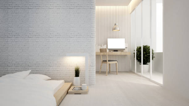 istock bedroom and workplace in hotel or apartment - Interior design - 3D Rendering 866389086