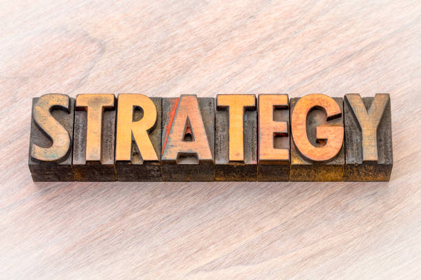strategy word abstract in vintage letterpress wood type printing blocks