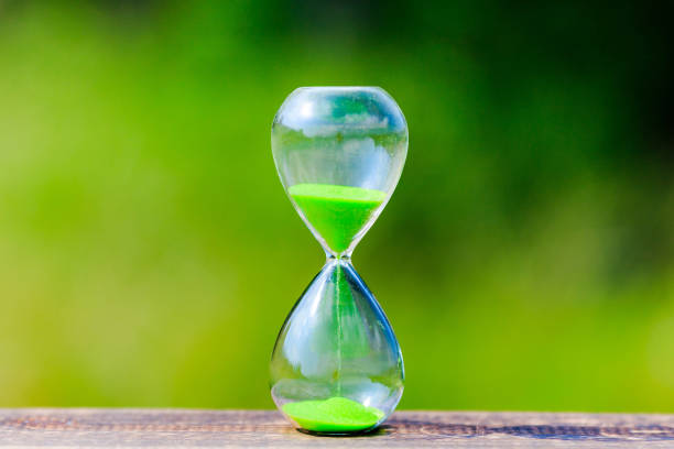 istock hourglass and green blur background 866394194