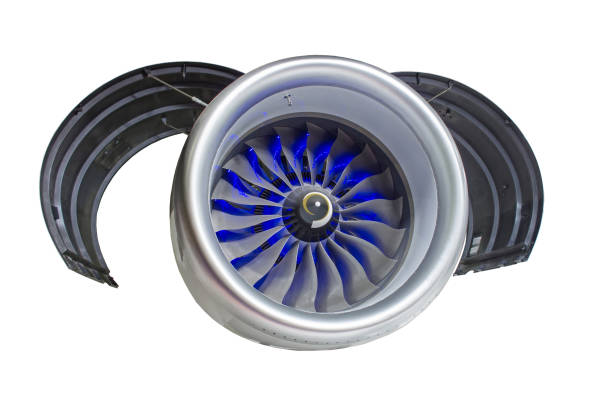 istock Aircraft engine with hood doors open, isolated on white background. 866397282