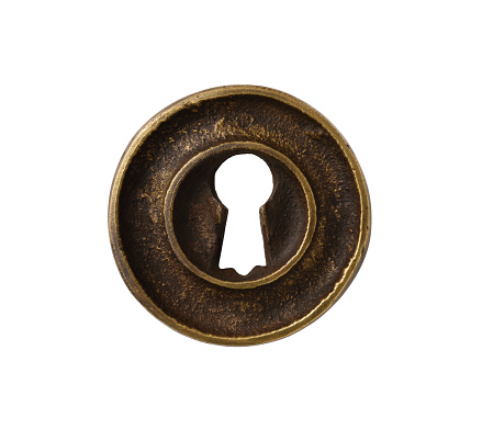 Front view of antique keyhole isolated on white with clipping path.