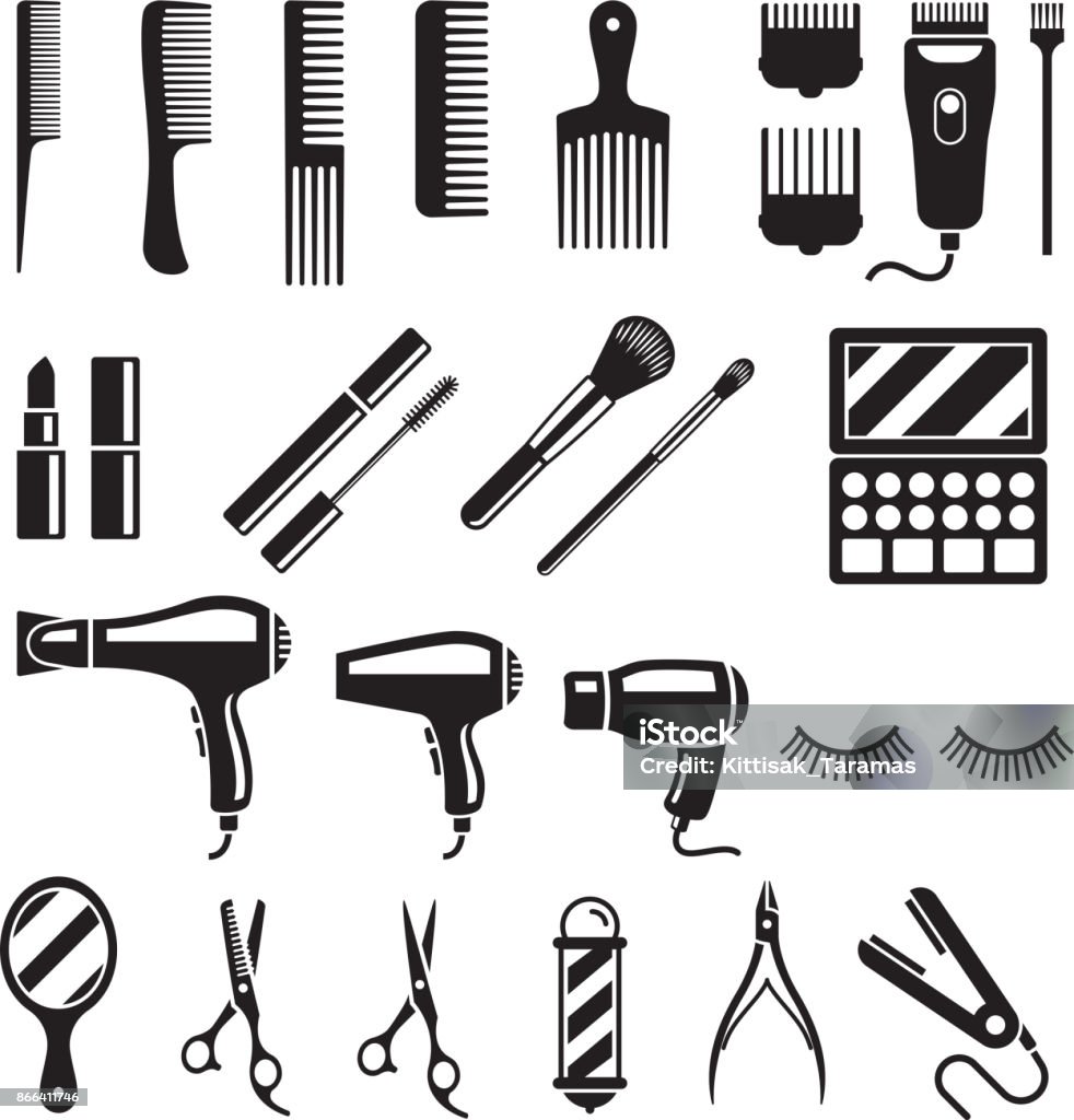 Set of beauty salon tools. Vector illustrations. Comb - Hair Care stock vector