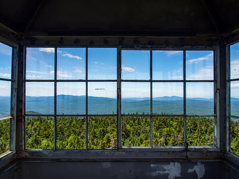 A view from inside a fire tower in the Green Mountains of Vermont.