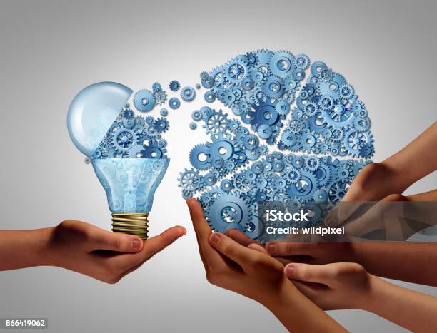 Group Business Ideas Investing Stock Photo - Download Image Now - Light Bulb, Gear - Mechanism, Holding