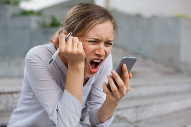 istock Stressed businesswoman recording audio message 866437080