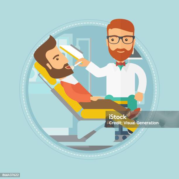Patient On Reception At The Dentist Stock Illustration - Download Image Now - Adult, Beard, Biomedical Illustration