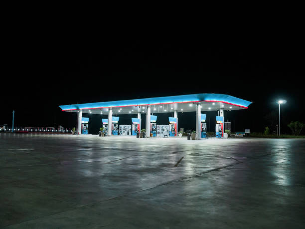 istock Gas station at night 866447584