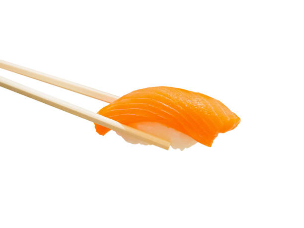 istock Salmon sushi nigiri isolated on white background 866447624