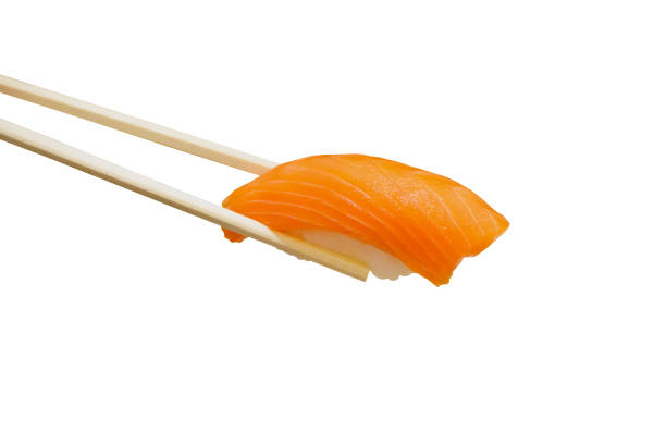 istock Salmon sushi nigiri isolated on white background 866447628