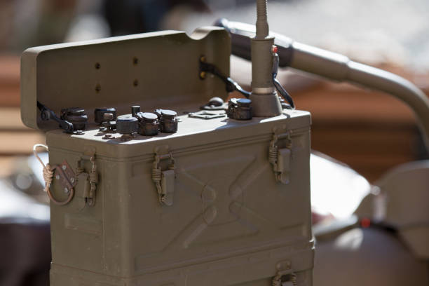 An old boom box with lots of dirt and scratches.
