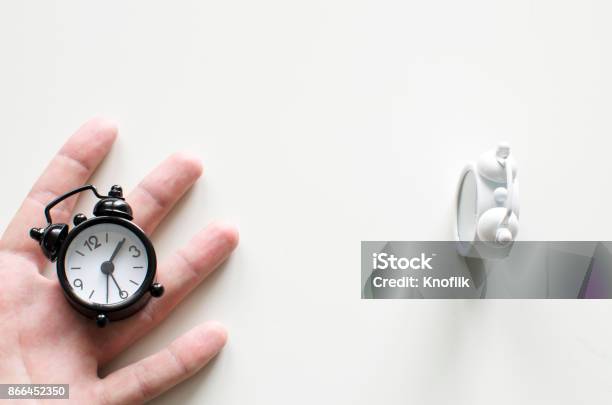 Alarm Clock Friends Situation With Hand Stock Photo - Download Image Now - Alarm, Bell, Business