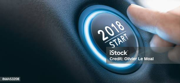 2018 Car Start Button Two Thousand Eighteen Background Stock Photo - Download Image Now