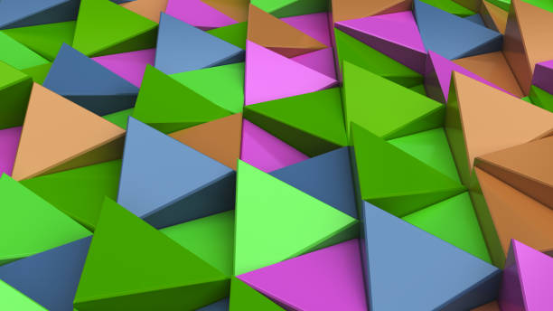 istock Pattern of green, orange, purple and blue triangle prisms 866456300